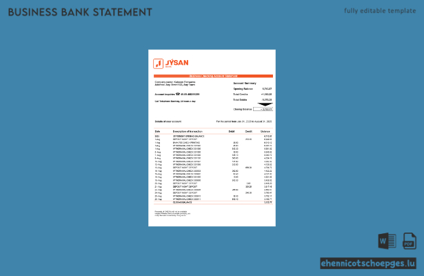 Beispiel eines Kontoauszugs der First Heartland Jusan Bankgesellschaft im Word- und PDF-Format